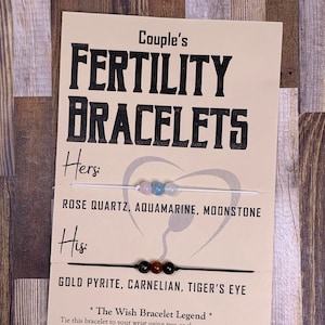 His & Hers Couple&#39;s Fertility/Pregnancy/IVF Wish Bracelet w/ Gemstones Crystals: Quartz, Aquamarine, Moonstone, Pyrite, Carnelian, Tiger Eye