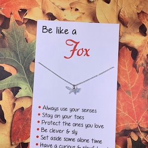 Animal Jewelry: Inspirational &quot;Be Like a Fox&quot; Card w/ Antique Silver Fox Charm on Necklace, Earrings, Keychain, Bracelet - You Choose Charm