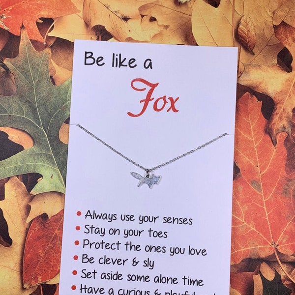 Animal Jewelry: Inspirational "Be Like a Fox" Card w/ Antique Silver Fox Charm on Necklace, Earrings, Keychain, Bracelet - You Choose Charm