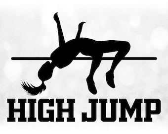 Make Any Color png svg Digital Download jpg Sports Clipart: Large Black White Track /& Field Words High Jump with Female Jumping