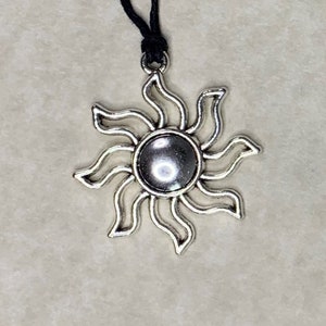 Celestial Jewelry: Antique Silver Sun Charm 5 Choices Necklace on Black Cotton Wax Cord with Two Adjustable Sliding Knots Free Shipping image 2