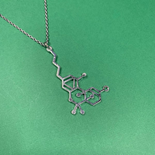 Science Jewelry - THC Neurotransmitter Molecule Necklace on Stainless Steel Chain - Marijuana, Pot, Weed, Indica, Sativa- Free Shipping