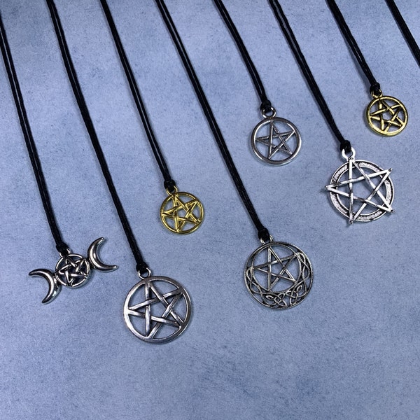 Pentacle, Pentagram, Triple Goddess Charm / Pendant Choker Necklaces - Many Styles, You Choose - Boho Chic, Wiccan, Witch - Free Shipping