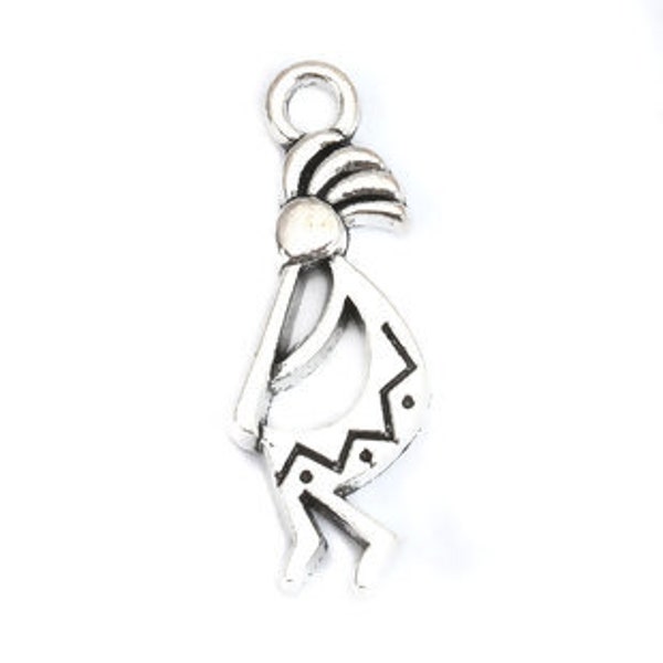 DIY Craft Supplies: Antique Silver Kokopelli Fertility God Native American Flute Player Charms / Pendants 24mm x 9mm - Make Your Own Jewelry