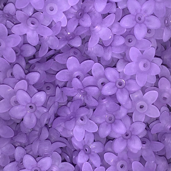 DIY Craft Jewelry Supplies: 30 Frosted Translucent Flat Lucite Flower Beads - White or Light  Purple, Acrylic ~16mm x 17mm x 4mm, 1.5mm hole