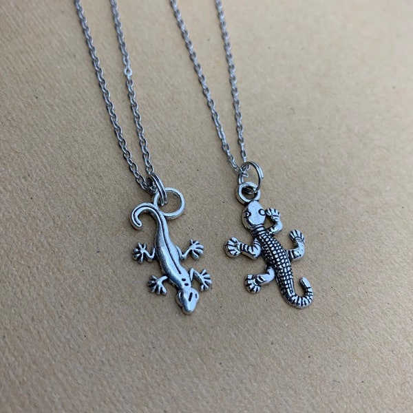 Gecko Lizard Iguana Salamander Charm Necklace - Antique Silver - You Choose Style of Chain - Free Shipping