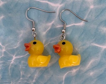 Animal Jewelry: Retro Bathtub Yellow Duck / Ducky / Duckie Earrings with Plastic Duck with Iron Fishhook Ear Wires like Children's/Kid's Toy