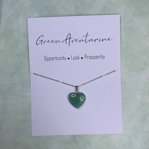 Genuine Natural Crystal Gemstone Green Aventurine Heart Pendant Necklace on Stainless Steel Chain and Inspirational Card - Free Shipping