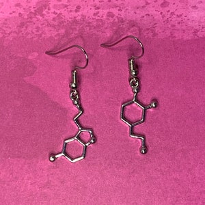 Medical / Science Jewelry: Fishhook Earrings with Neurotransmitter Molecules - Serotonin Dopamine Acetylcholine or Mixture - Free Shipping