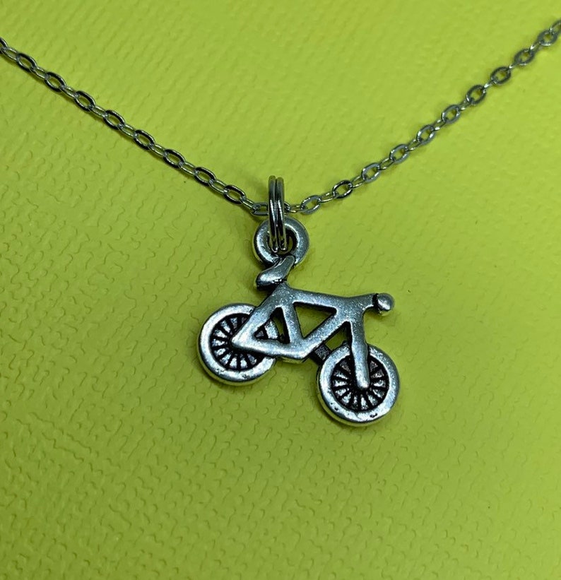 Free Shipping Bike Biking Biker Cycle Cycling Cyclist Road Mountain Ride Trail You Choose Pendant Style /& Chain Bicycle Charm Necklace