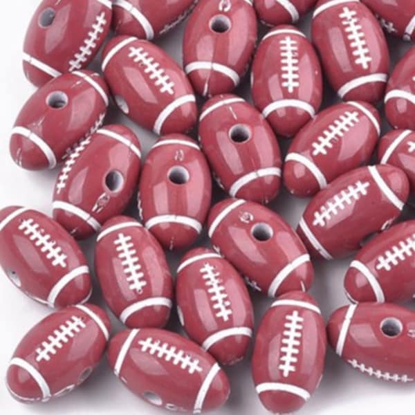 DIY Craft Supplies: 18mm x 10mm Brown & White Acrylic Football Beads for Sports Crafts and Jewelry - Quantity of Twenty (20)