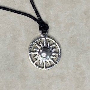 Celestial Jewelry: Antique Silver Sun Charm 5 Choices Necklace on Black Cotton Wax Cord with Two Adjustable Sliding Knots Free Shipping image 3
