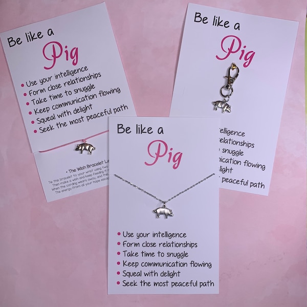 Animal Jewelry: Inspirational "Be Like a Pig" Card w/ Antique Silver Cow Charm on Necklace, Earrings, Keychain or Bracelet - Free Shipping