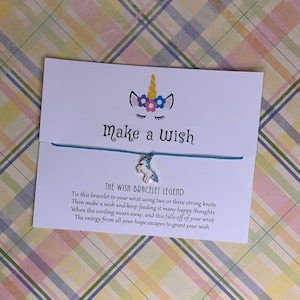 Mystical Animal Theme Jewelry: Gold Plated Enamel Unicorn Charm Wish Bracelet on &quot;Make a Wish&quot; Card - Pink Purple,Turquoise - Free Shipping