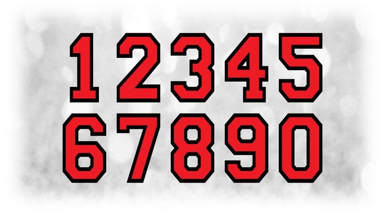 Download Digital Download Svg Only Not Installable Font File Sports Clipart Large Red Black Layered Jersey Number Templates On A Single Sheet Clip Art Art Collectibles