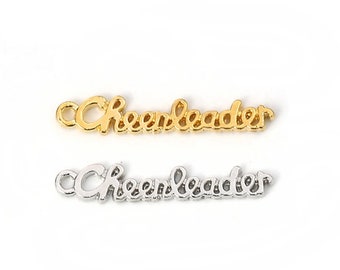 DIY Craft Jewelry Supplies: 20 Cheer Themed Charms - Script Word "Cheerleader" in Antique Silver, Silver, Gold, or a Mixture - Bulk Pricing