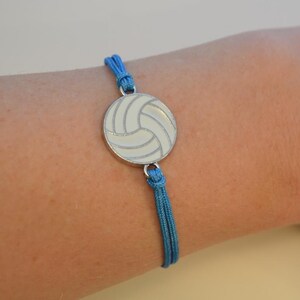 Sports Jewelry: Team Color Bracelet w/ Silver or Gold Metal White Enamel Volleyball Charm - Player, Team, Coach Gift - Many Colors Available