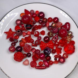 DIY Supplies: Bag of Red / Dark Red Shades of Acrylic Bead &quot;Soup&quot; or &quot;Confetti&quot; in Large Variety of Shapes and Sizes - 50 or 100 grams