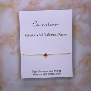 Bracelet / Anklet Inspirational Card - 6mm Genuine Carnelian Gemstone Bead on Cotton, Motivation, Self Confidence, Passion - Free Shipping