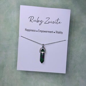 Genuine Natural Ruby in Zoisite Crystal Bullet Shaped Pendant Necklace on 18 Inch Stainless Steel or Sterling Silver Chain - Free Shipping