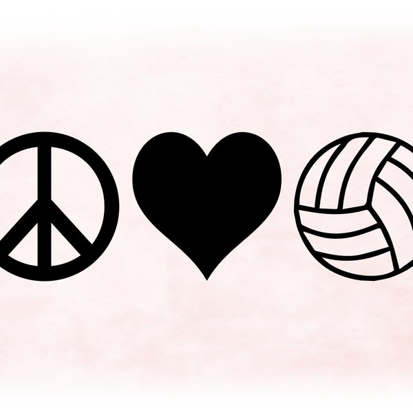 Sports Clipart: Large Black & White Peace, Love, Volleyball Symbols (Sign, Heart, Ball) - Make Any Color - Digital Download - jpg, png, svg