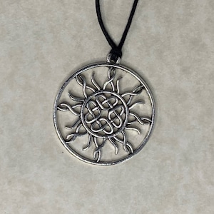 Celestial Jewelry: Antique Silver Sun Charm 5 Choices Necklace on Black Cotton Wax Cord with Two Adjustable Sliding Knots Free Shipping image 5