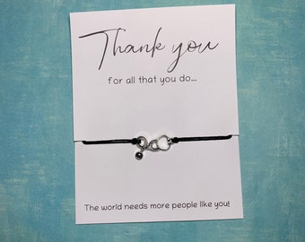 Medical Professional Appreciation Jewelry: Wish Bracelet w/ Stethoscope on Inspirational Card with Words "Thank You for Everything You Do"