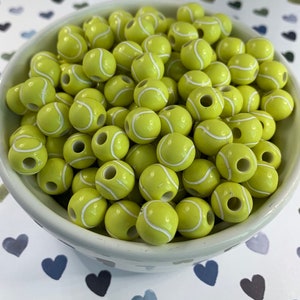 DIY Craft Supplies: 12mm Yellow & White Acrylic Tennis Beads for Sports Crafts and Jewelry - 20, 40, 60, or 100 Pieces - Bulk Discounts