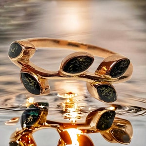 Leaf Band Cremation Ring in plated or solid 14k yellow gold, white gold, or rose gold, for pet loss and grief support