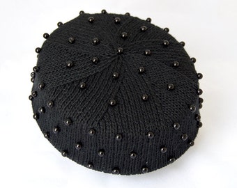 SAMPLE SALE - Black PillBox Hat with Pearls, black hat, silk hat, bridal accessories, unique wedding millinery