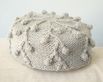 SAMPLE SALE - Gift for Her - Silver PillBox Hat - Knitted Bobbles - Cotton Silk - Holly