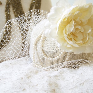 SAMPLE SALE - Bridal PillBox Hat with Veil, wedding veil, unique bridal accessories - Knitted Silk Cotton Blend - Galen