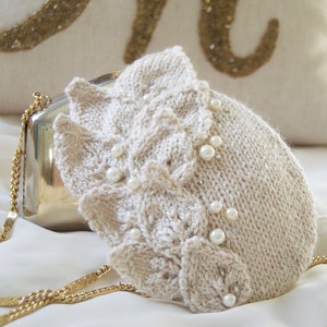 SAMPLE SALE - Ivory Bridal Fascinator Hat with Pearls, white bridal accessories, unique wedding fascinator, Knitted Wool - Betty in Ecru