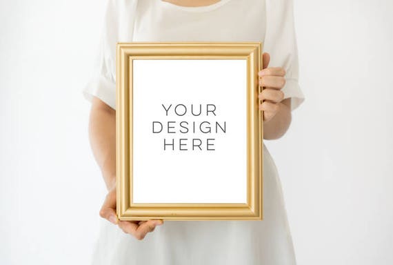 Gold Frame Mockup 8x10 Frame Mockup Girl Holding Poster