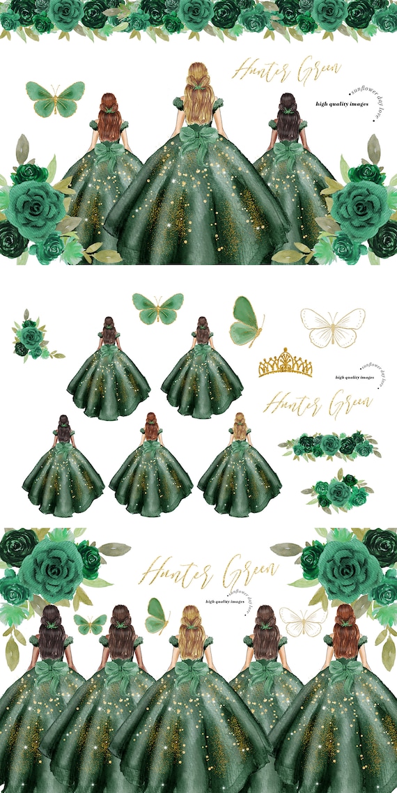 Buy Hunter Green Princess Dress Clipart, Green Flowers Watercolor Clipart,  Emerald Quinceaera Verde Clipart, Mexican Wedding Dressses, CA154 Online  in India - Etsy