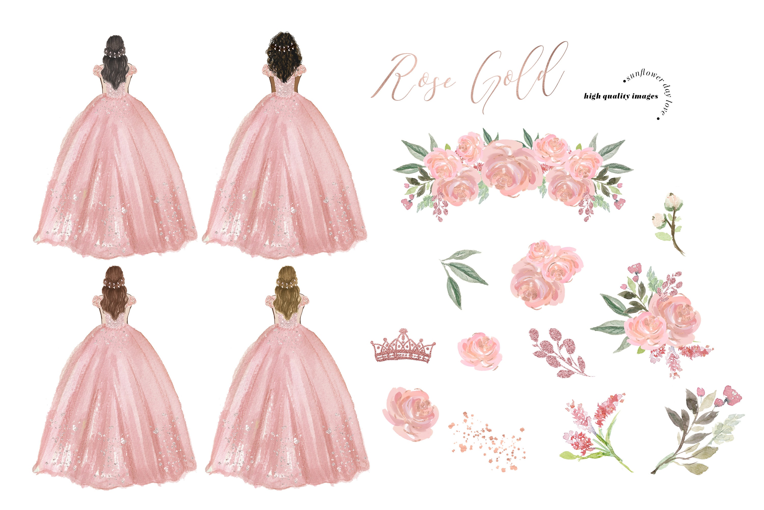 Rose Gold Princess Dresses Quinceaera, Rose Gold Flowers Watercolor Clipart, Elegant Dusty Pink Clipart, Blush Pink Mis Quince, CA158 - Etsy Rose Gold Princess Dresses Quinceaera, Rose Gold Flowers Watercolor Clipart, Elegant Dusty Pink Clipart, Blush Pink Mis Quince, CA158 - Etsy