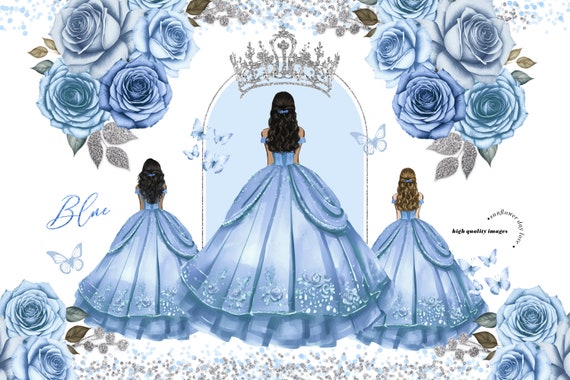 Elegant Arch Blue Princess Dresses Watercolor Clipart, Blue Quinceaera  Mexican Blue Royal Flowers Silver Crown Birthday Girl Clipart, CA171 - Etsy