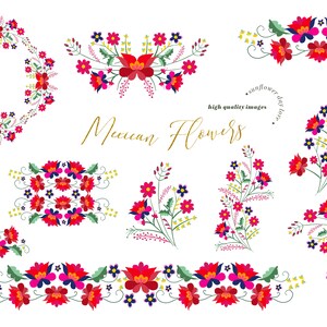 Red Mexican Watercolor Floral Clipart, Flowers Fiesta Clip Art, Cinco ...