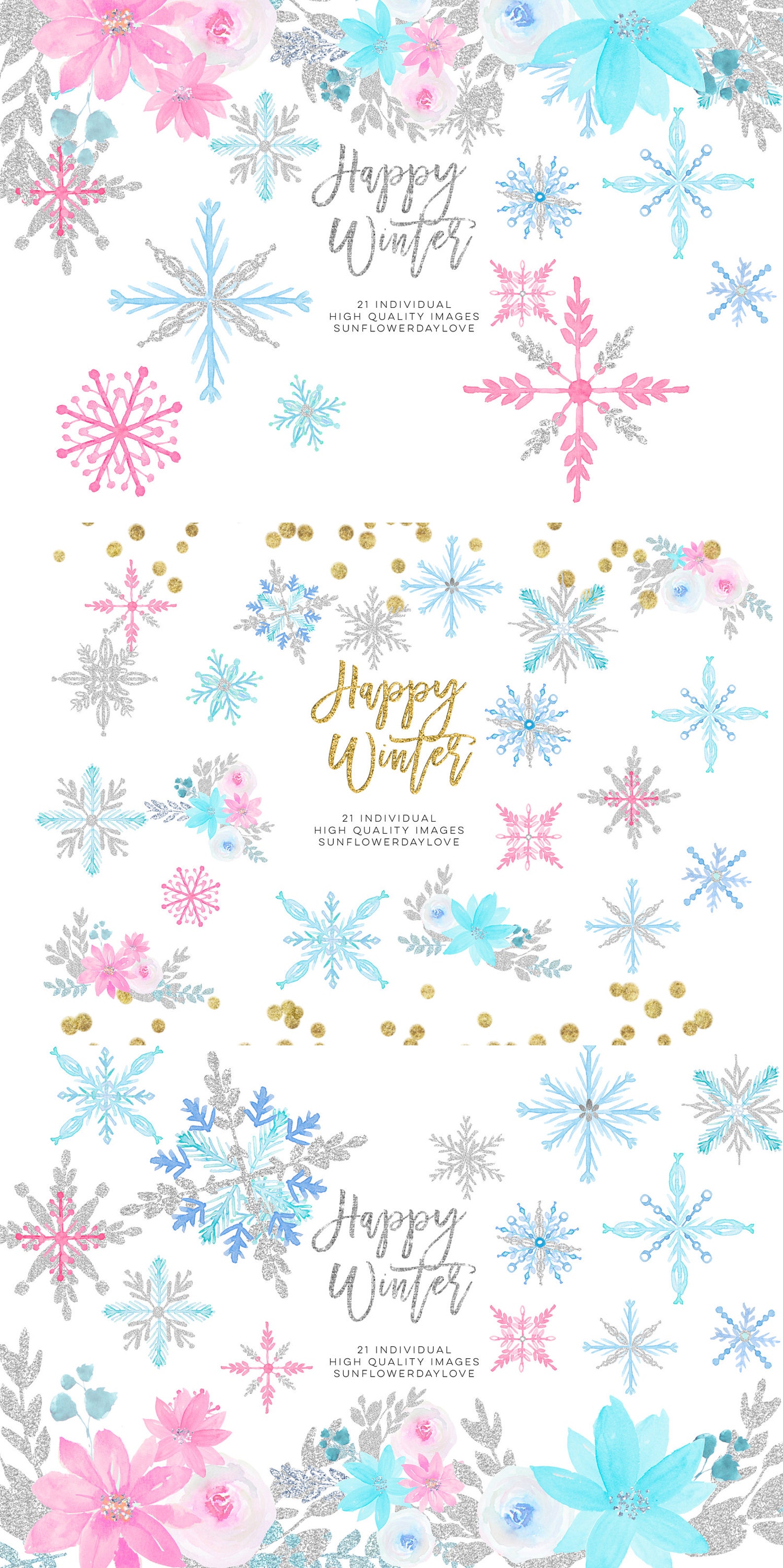 Winter Onederland Clipart Winter Snowflakes Clipart - Etsy