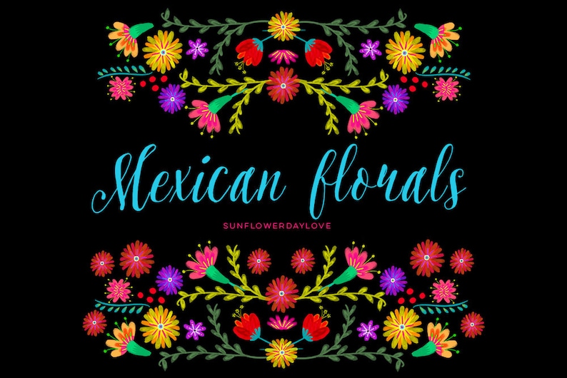 Mexican Watercolor Floral Clipart, Flowers Fiesta Clip Art, Cinco De ...