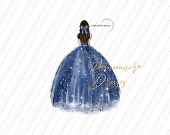 Navy & Gold Quinceaera Dress Clipart | Quince Aos | Dark Blue Princess  Gown | Formal Fashion | Birthday Party Elegant Eveningwear - Etsy