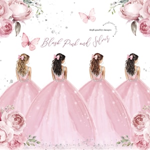 16.Geburtstag Aquarell Clipart, Vorgefertigte Mis Quince Silber Fashio, CA190