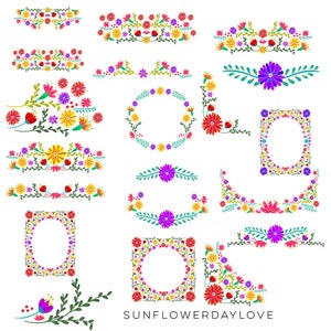 Mexican Watercolor Floral Clipart, Flowers Fiesta Clip Art, Cinco De ...