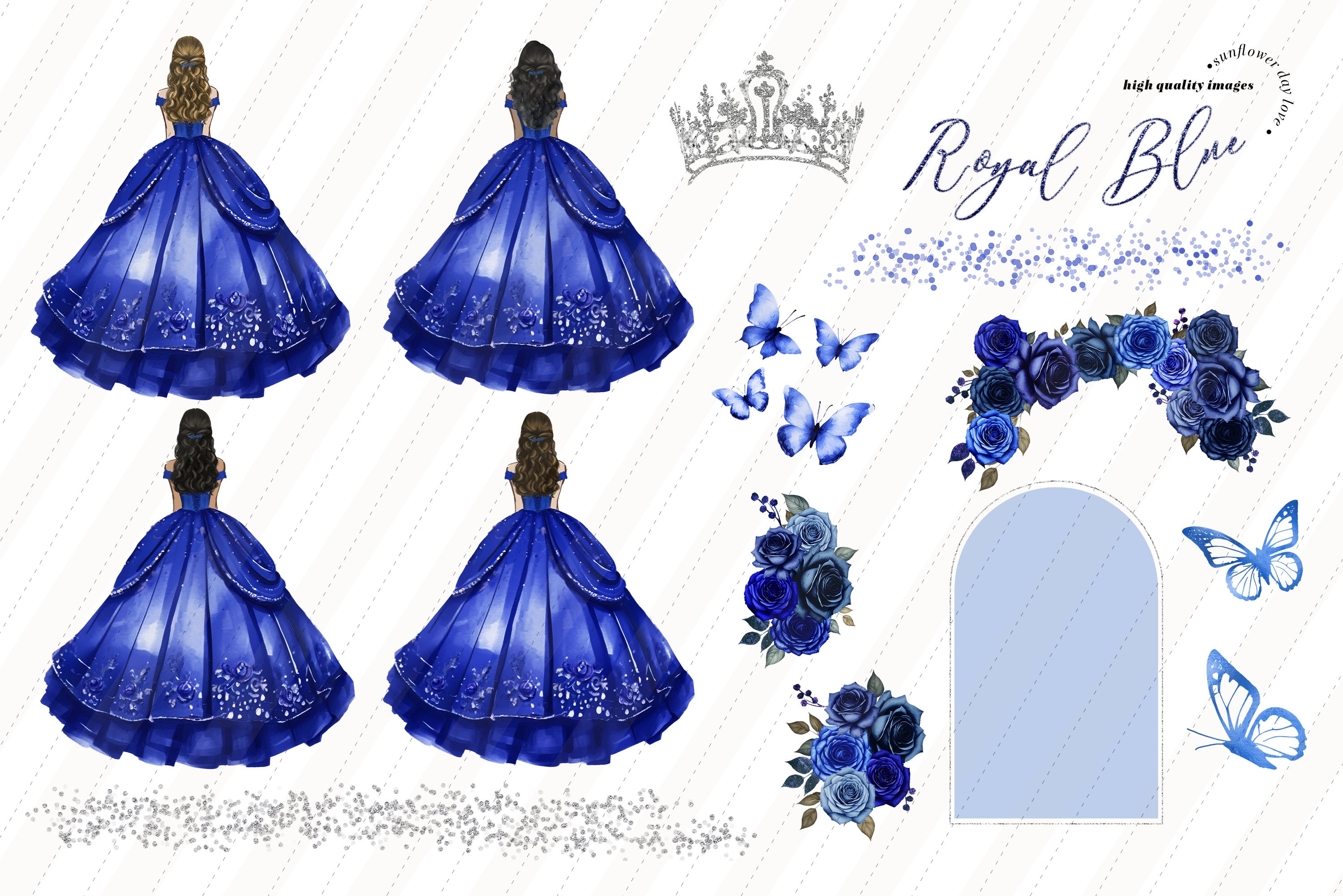Royal Blue Princess Dress Butterfly Clipart, Royal Blue Flowers Watercolor Quinceaera Silver Crown Mexican Wedding Dress Clipart, CA171 - Etsy Royal Blue Princess Dress Butterfly Clipart, Royal Blue Flowers Watercolor Quinceaera Silver Crown Mexican Wedding Dress Clipart, CA171 - Etsy