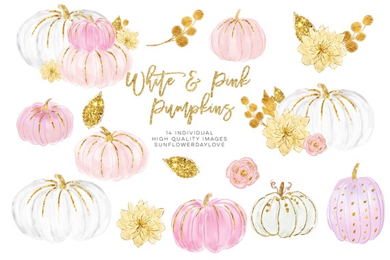 White and Pink Pumpkins, Watercolor Pastel Pumpkins, Pastel Pumpkins, Watercolor fall clipart, Pink Pumpkin, White pumpkin, peach pumpkin