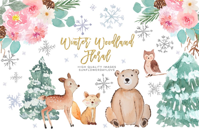 Download Winter Woodland Animals Clipart Watercolor Forest Animals Etsy