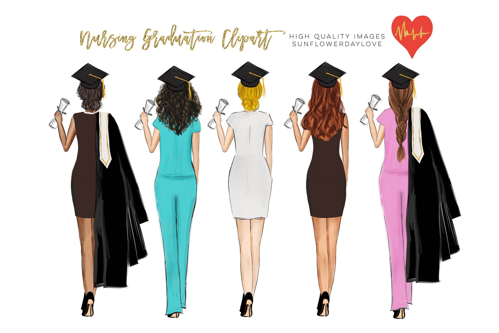 Personalized Graduation Portrait clipart Medical RN Nursing | Etsy
