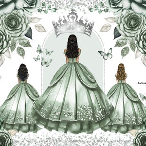 sage green quince dress with butterflies Sage Ball Gown Jewel Butterfly Appliques and Long Sheer Sleeve – American  Stride main image 0