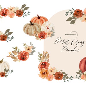 Arch Boho Fall Autumn Burnt Orange Pumpkins Watercolor clipart, Burnt Orange Pumpkin Boho Floral Leaves, Greenery Pumpkin Digital Clip art