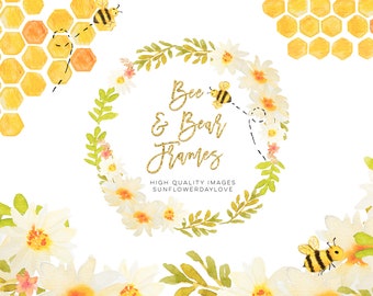 Honey Bee Clipart, Bees Clip Art, Bees Gold Planner Stickers Clipart, Honeycombs Beehive Gold Glitter Whimsical clipart, honey bees clipart